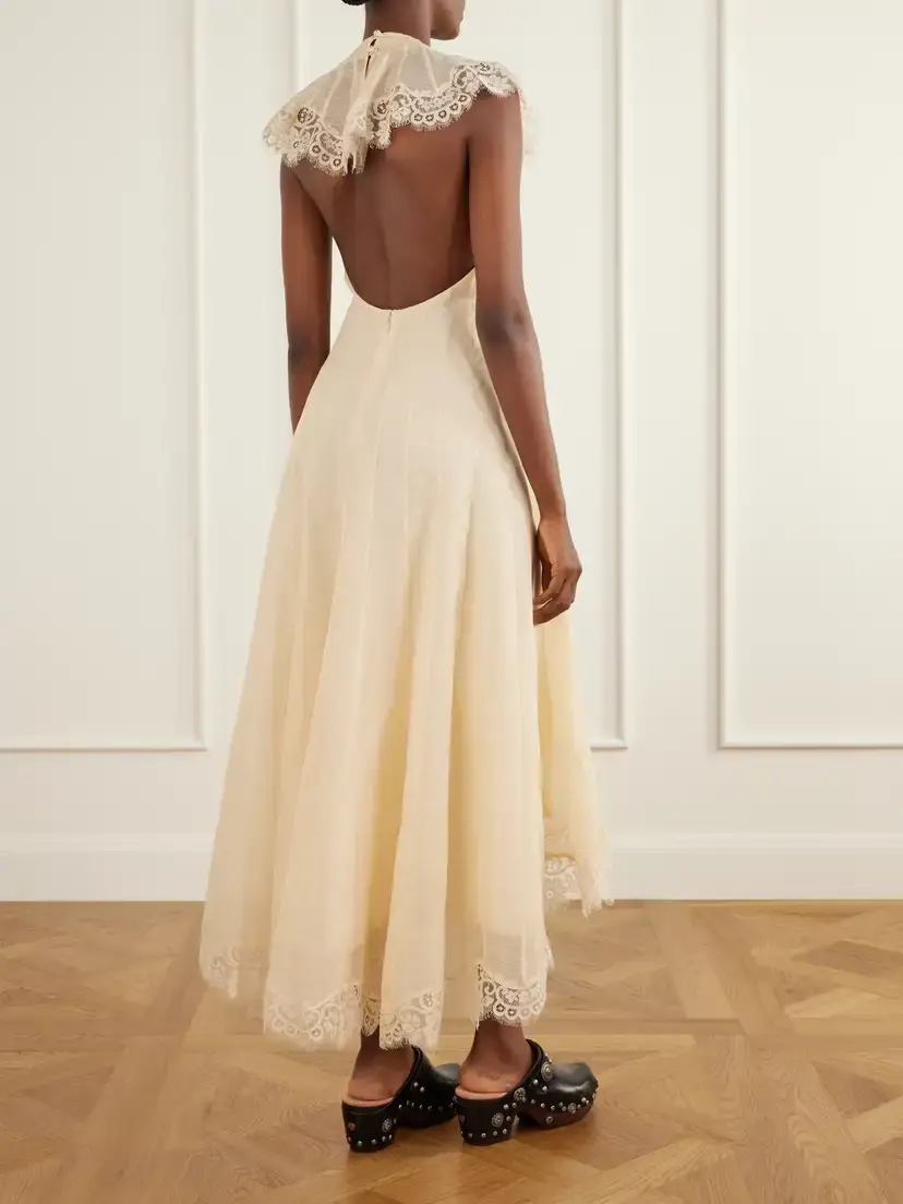 Zimmermann Ascent Open-back Lace-trimmed Linen And Silk-blend Midi Dress | Thumbnail 3