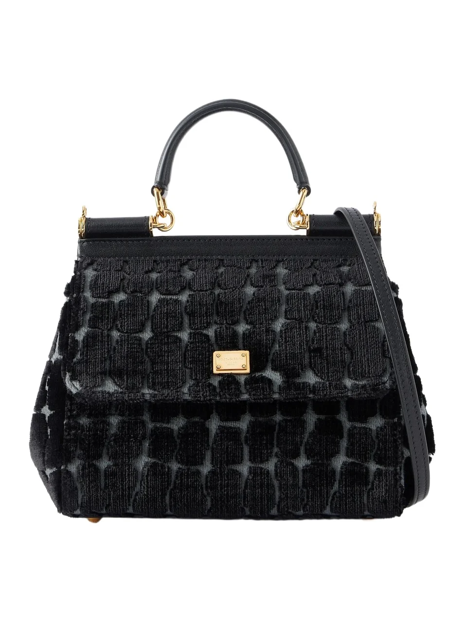 Leather-trimmed Velvet Top-handle Bag
