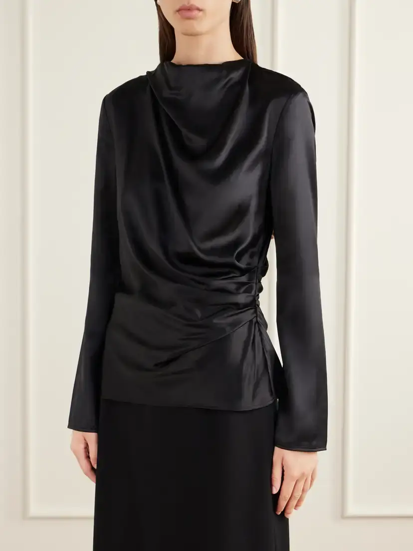 Loulou de Saison Anya Gathered Satin Blouse | Thumbnail 3 Loulou de Saison Anya Gathered Satin Blouse | Thumbnail 3
