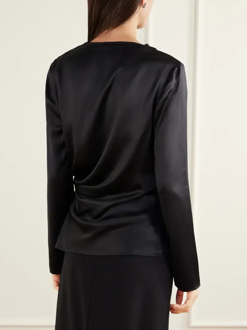Loulou de Saison Anya Gathered Satin Blouse | Thumbnail 4 Loulou de Saison Anya Gathered Satin Blouse | Thumbnail 4