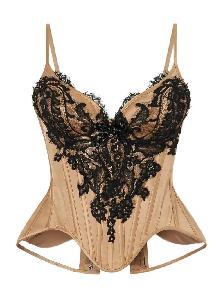 Embellished Lace-trimmed Silk-satin Bustier Top