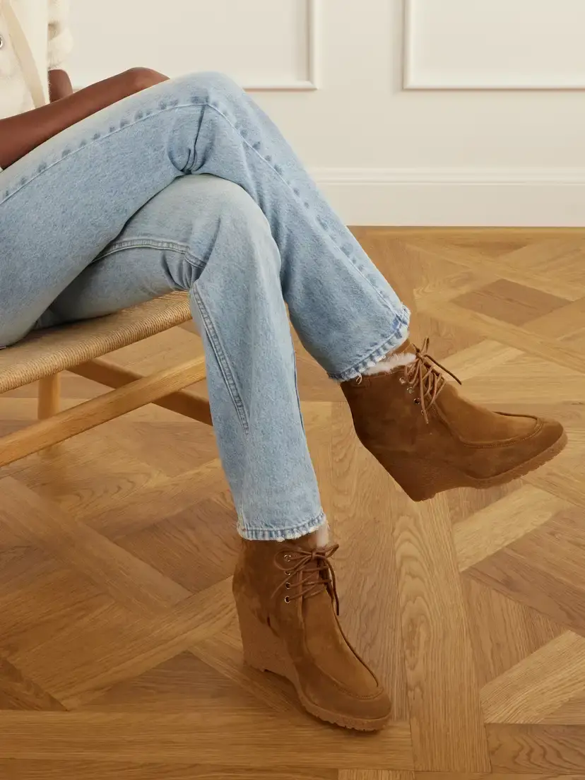 Isabel Marant Cylia Shearling-trimmed Suede Wedge Ankle Boots | Thumbnail 2