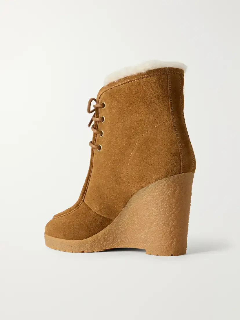 Isabel Marant Cylia Shearling-trimmed Suede Wedge Ankle Boots | Thumbnail 3