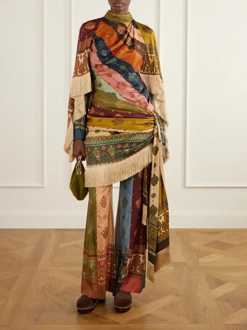 Zimmermann Valiant Cape-effect Tie-detailed Fringed Printed Silk-satin Mini Dress | Thumbnail 2 Zimmermann Valiant Cape-effect Tie-detailed Fringed Printed Silk-satin Mini Dress | Thumbnail 2