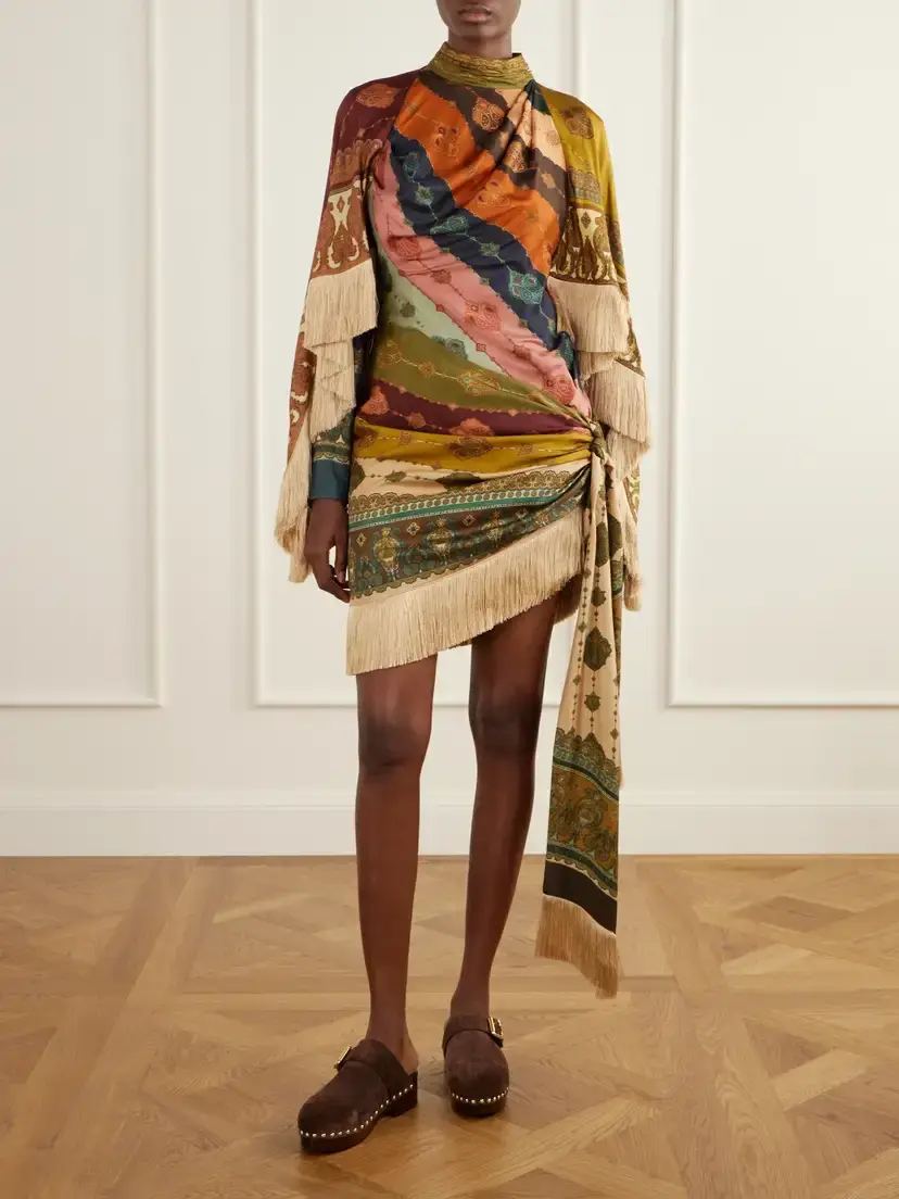Zimmermann Valiant Cape-effect Tie-detailed Fringed Printed Silk-satin Mini Dress | Thumbnail 3 Zimmermann Valiant Cape-effect Tie-detailed Fringed Printed Silk-satin Mini Dress | Thumbnail 3