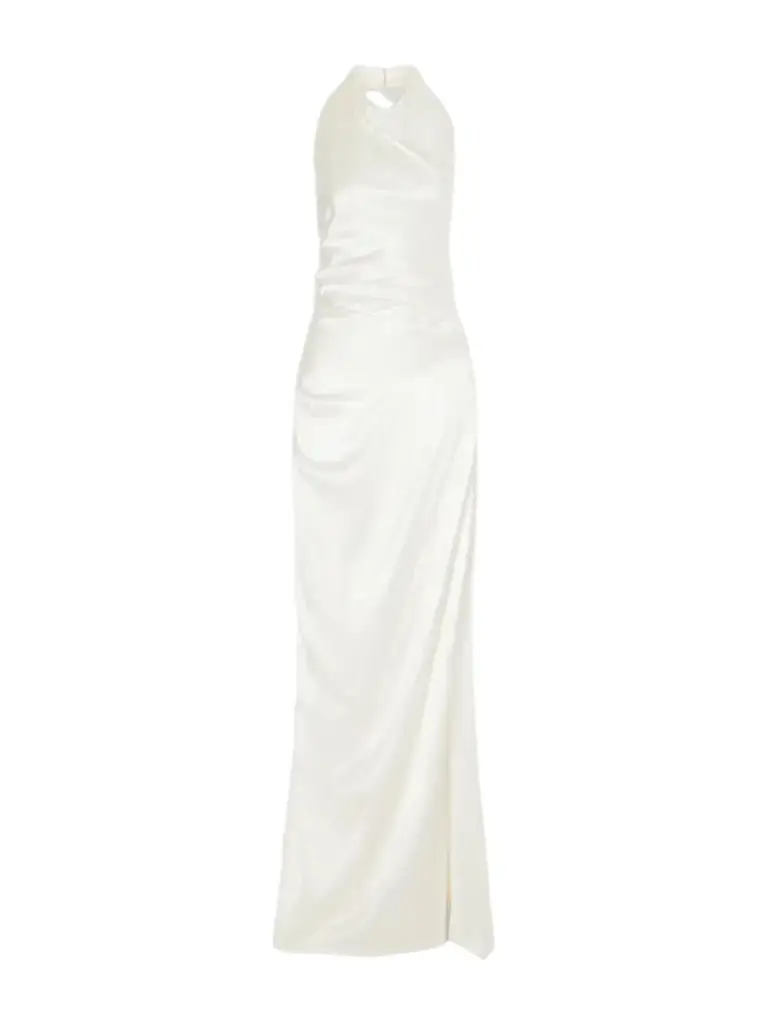 Elisa Gathered Silk-satin Halterneck Gown Elisa Gathered Silk-satin Halterneck Gown