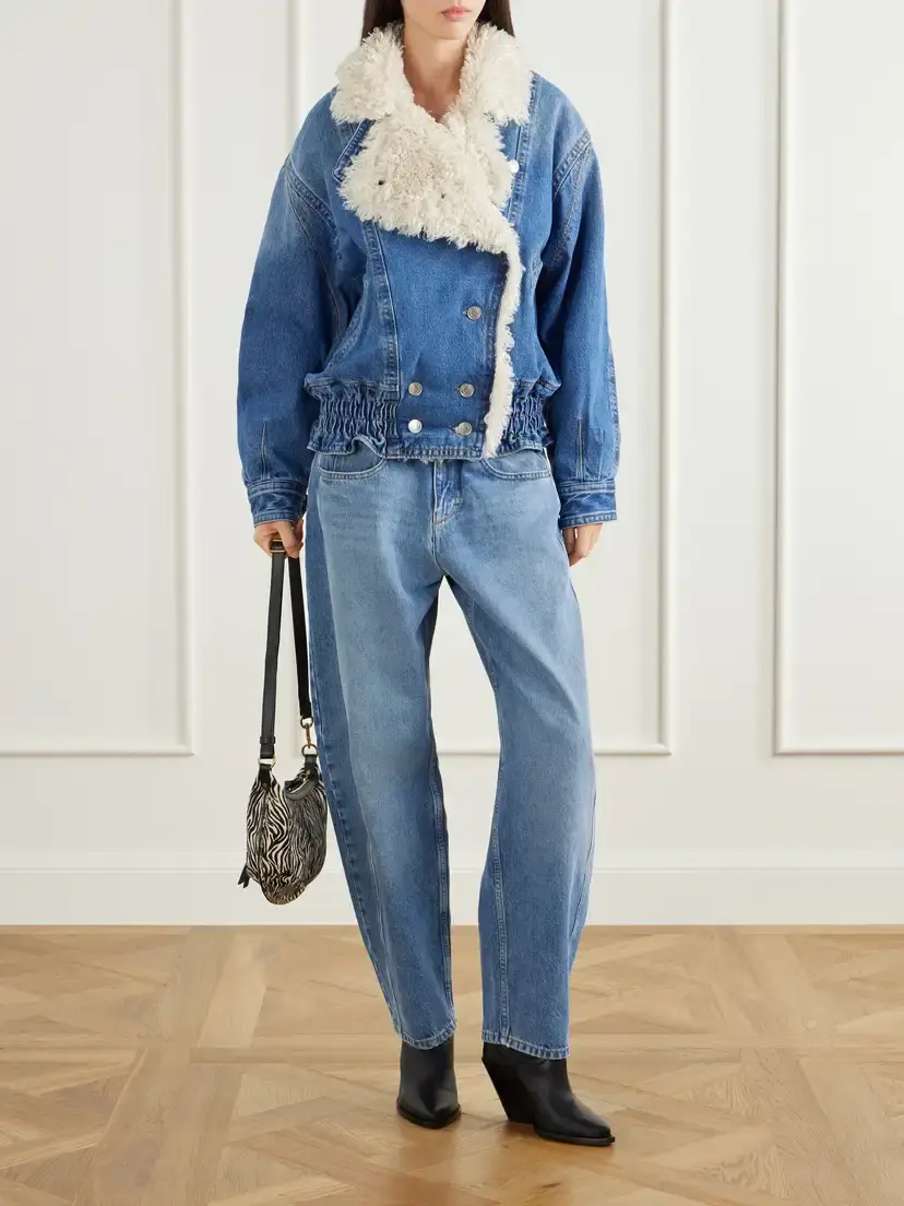 Isabel Marant Valineo Padded Plush-trimmed Denim Coat | Thumbnail 2