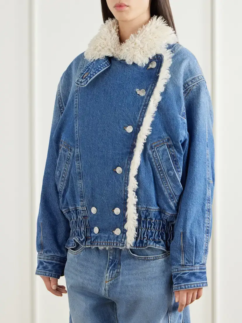 Isabel Marant Valineo Padded Plush-trimmed Denim Coat | Thumbnail 3