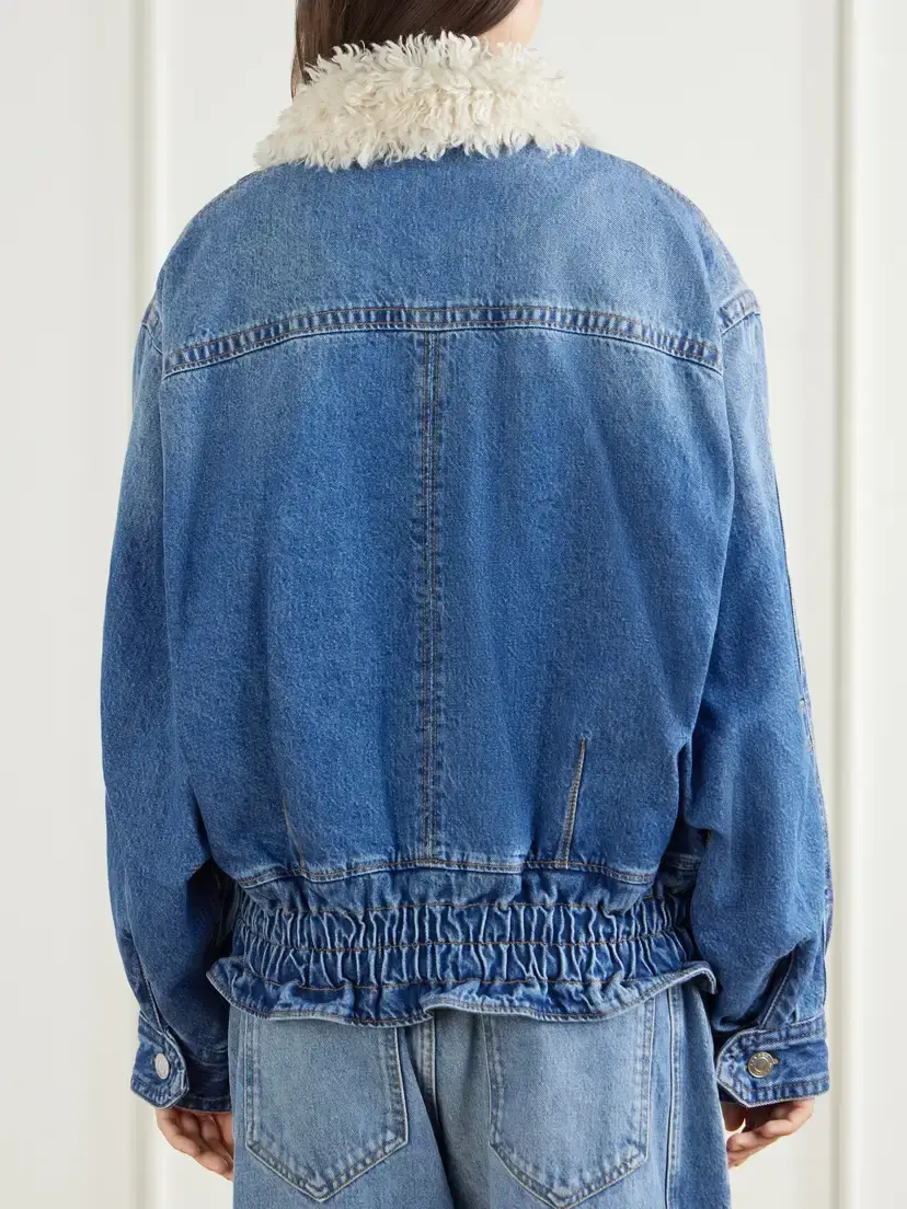 Isabel Marant Valineo Padded Plush-trimmed Denim Coat | Thumbnail 4