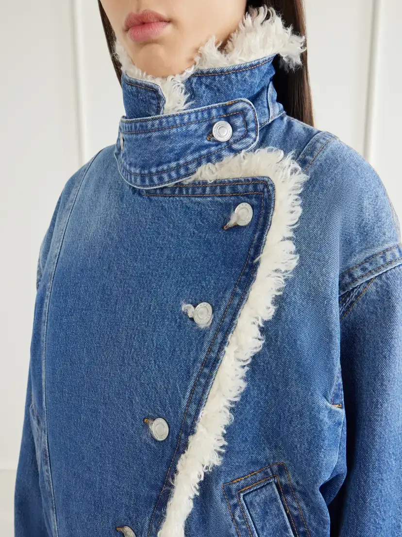 Isabel Marant Valineo Padded Plush-trimmed Denim Coat | Thumbnail 5