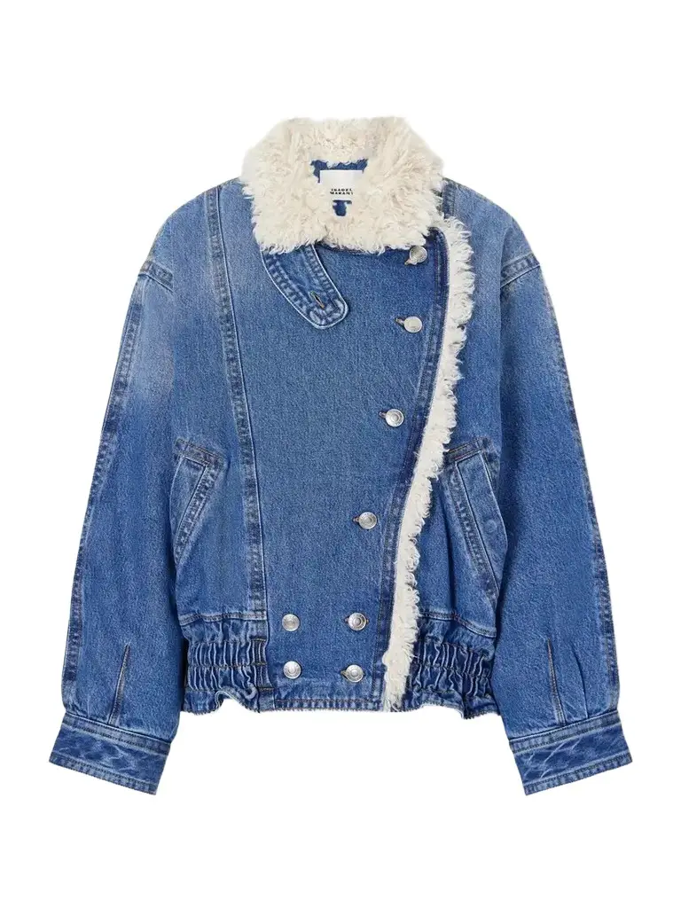 Isabel Marant Valineo Padded Plush-trimmed Denim Coat