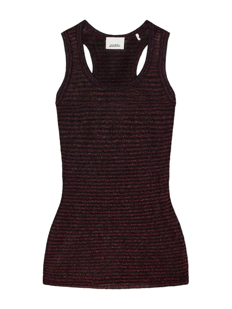Cevara Striped Metallic Mesh Tank Cevara Striped Metallic Mesh Tank
