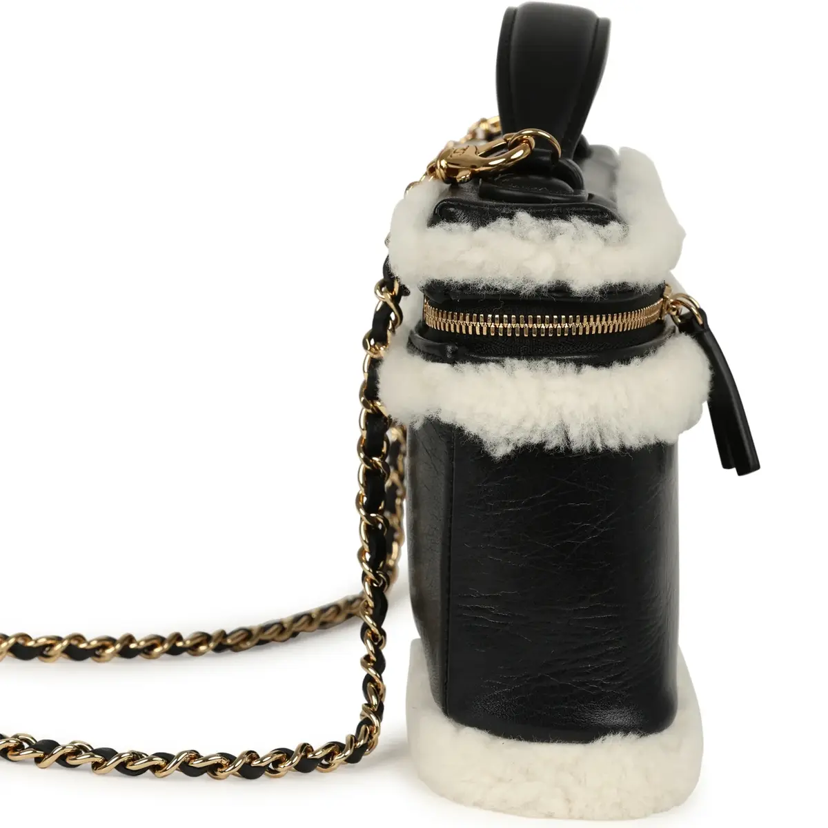 Chanel Chanel Top Handle Long Vanity Case with Chain Black Aged Calfskin, Ecru Shearling Gold Hardware | Thumbnail 3 Chanel Chanel Top Handle Long Vanity Case with Chain Black Aged Calfskin, Ecru Shearling Gold Hardware | Thumbnail 3