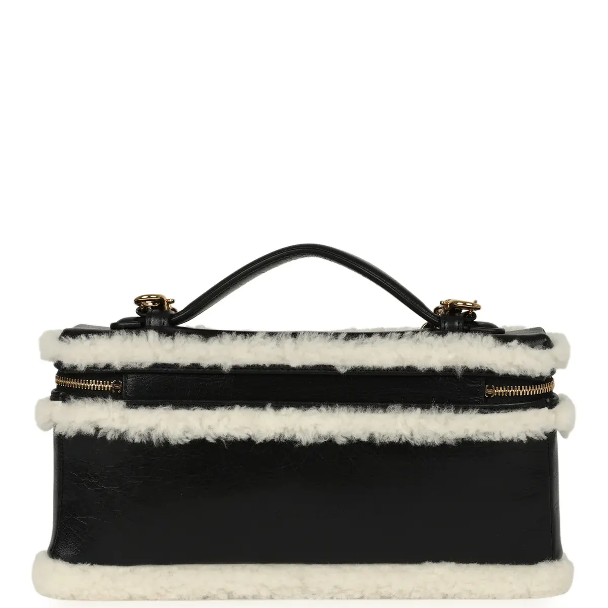 Chanel Chanel Top Handle Long Vanity Case with Chain Black Aged Calfskin, Ecru Shearling Gold Hardware | Thumbnail 4 Chanel Chanel Top Handle Long Vanity Case with Chain Black Aged Calfskin, Ecru Shearling Gold Hardware | Thumbnail 4