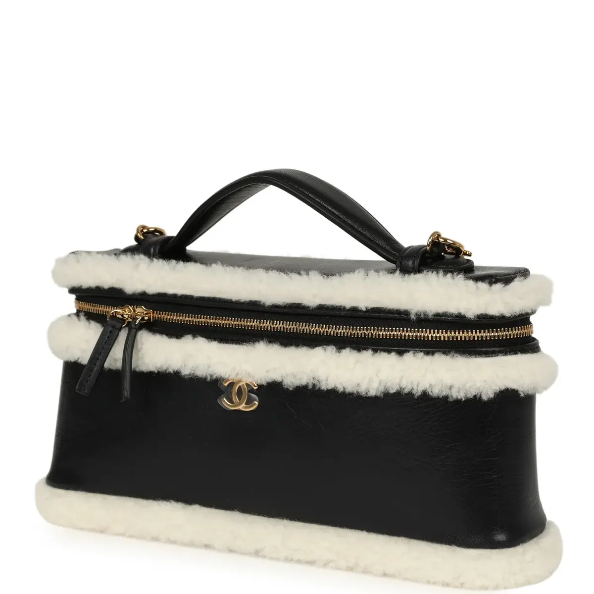 Chanel Chanel Top Handle Long Vanity Case with Chain Black Aged Calfskin, Ecru Shearling Gold Hardware | Thumbnail 5 Chanel Chanel Top Handle Long Vanity Case with Chain Black Aged Calfskin, Ecru Shearling Gold Hardware | Thumbnail 5