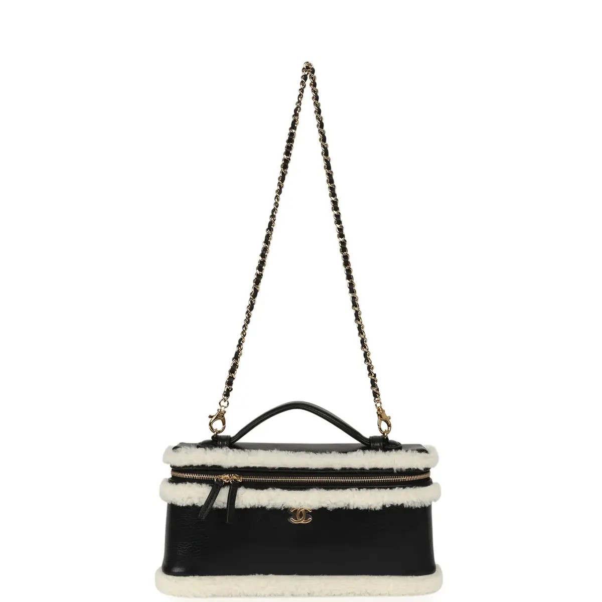 Chanel Chanel Top Handle Long Vanity Case with Chain Black Aged Calfskin, Ecru Shearling Gold Hardware | Thumbnail 8 Chanel Chanel Top Handle Long Vanity Case with Chain Black Aged Calfskin, Ecru Shearling Gold Hardware | Thumbnail 8