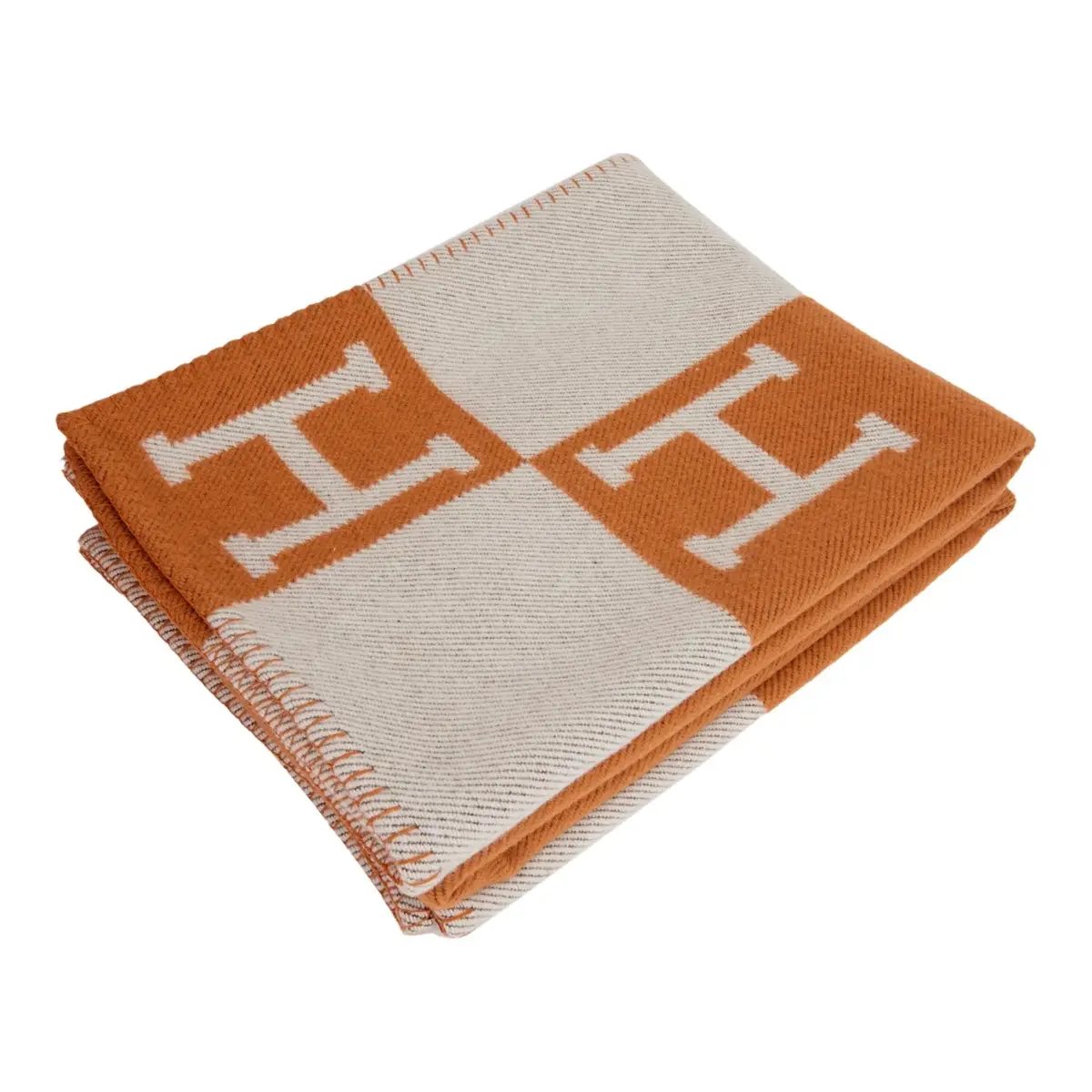 HERMÈS Hermes "Classic Avalon" Ecru and Potiron Blanket | Thumbnail 2 HERMÈS Hermes "Classic Avalon" Ecru and Potiron Blanket | Thumbnail 2