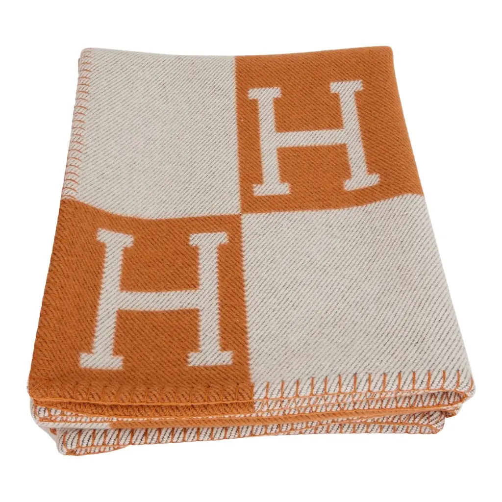 HERMÈS Hermes "Classic Avalon" Ecru and Potiron Blanket
