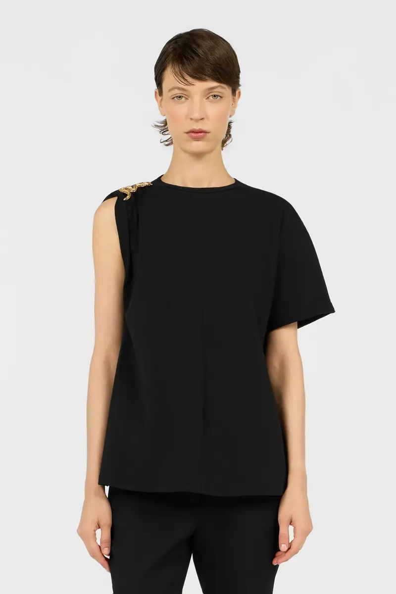 Roberto Cavalli Cotton T-Shirt with Jewel Detail | Thumbnail 2 Roberto Cavalli Cotton T-Shirt with Jewel Detail | Thumbnail 2