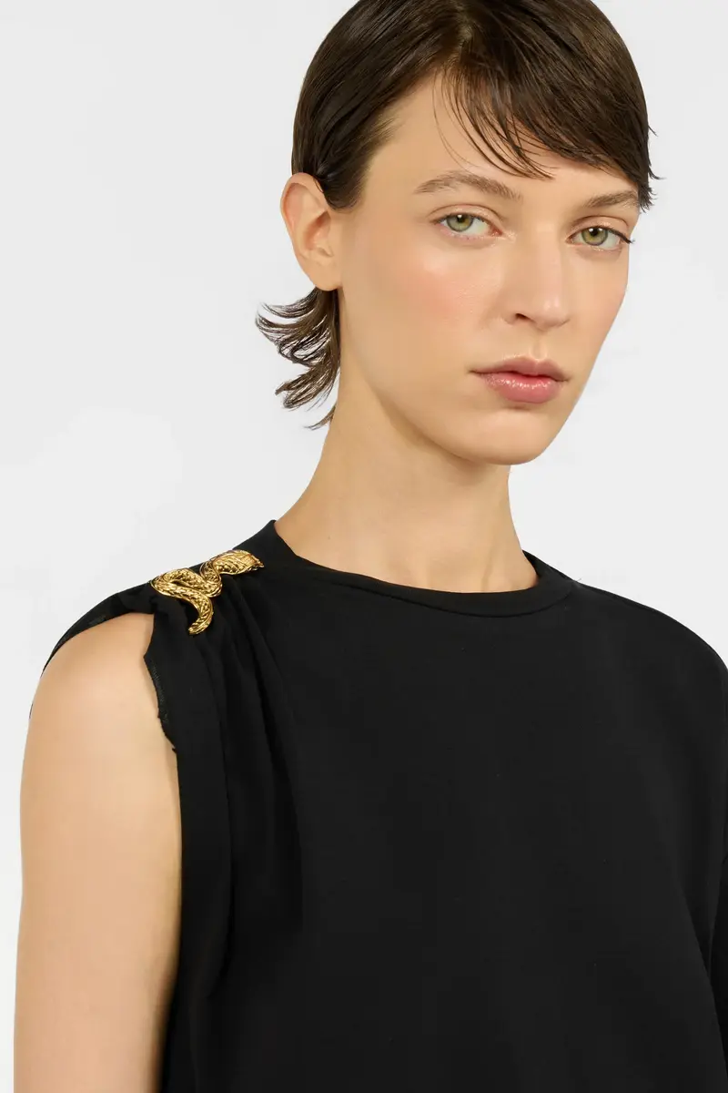 Roberto Cavalli Cotton T-Shirt with Jewel Detail | Thumbnail 4 Roberto Cavalli Cotton T-Shirt with Jewel Detail | Thumbnail 4