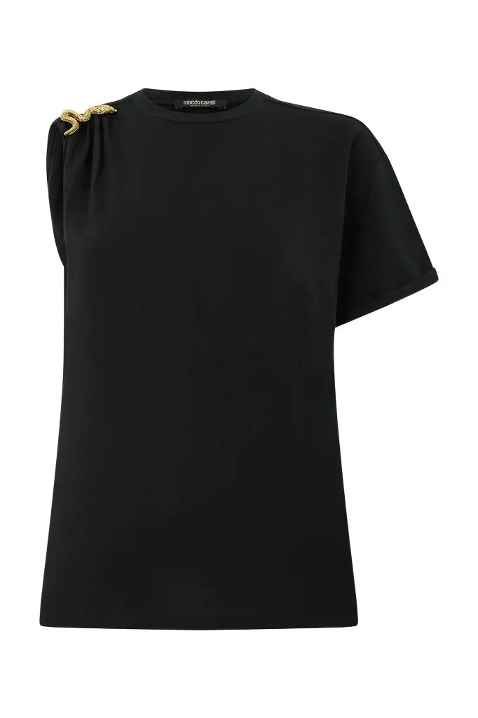 Roberto Cavalli Cotton T-Shirt with Jewel Detail