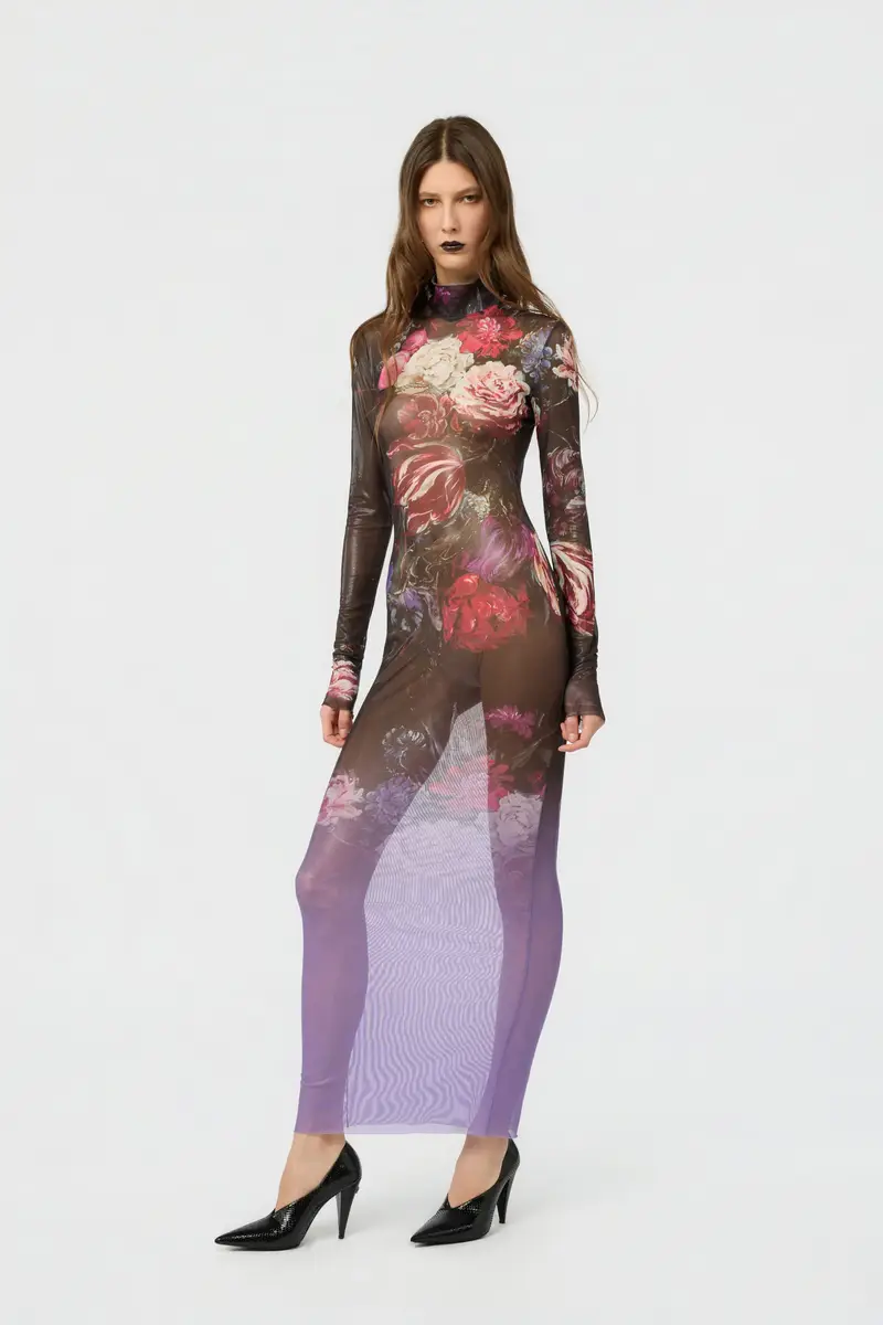 Roberto Cavalli Laminated Tulle Dress With Fiammingo Flowers Print | Thumbnail 2 Roberto Cavalli Laminated Tulle Dress With Fiammingo Flowers Print | Thumbnail 2