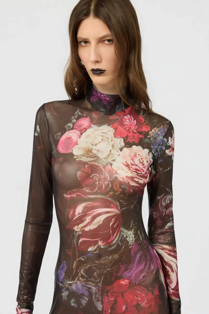 Roberto Cavalli Laminated Tulle Dress With Fiammingo Flowers Print | Thumbnail 4 Roberto Cavalli Laminated Tulle Dress With Fiammingo Flowers Print | Thumbnail 4