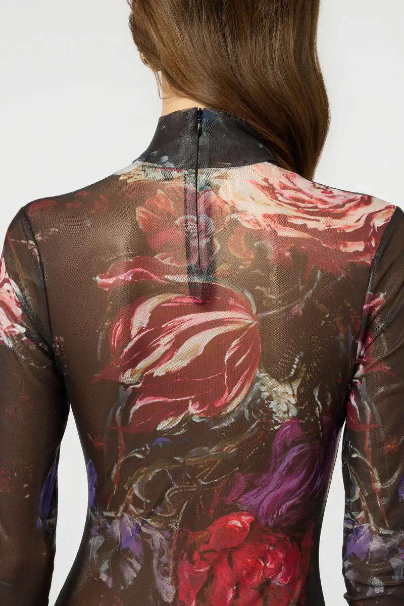 Roberto Cavalli Laminated Tulle Dress With Fiammingo Flowers Print | Thumbnail 5 Roberto Cavalli Laminated Tulle Dress With Fiammingo Flowers Print | Thumbnail 5
