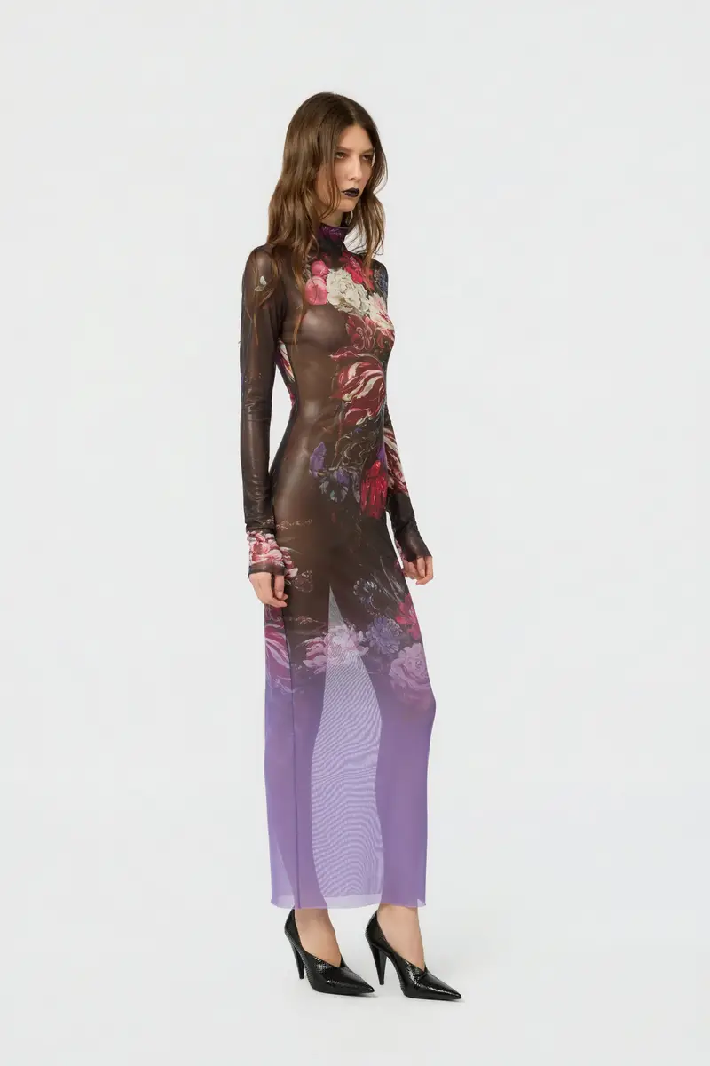 Roberto Cavalli Laminated Tulle Dress With Fiammingo Flowers Print | Thumbnail 6 Roberto Cavalli Laminated Tulle Dress With Fiammingo Flowers Print | Thumbnail 6