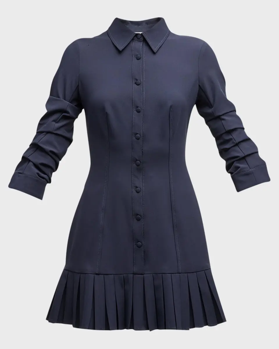 Cinq à Sept Lucilla Topstitched Pleated-Hem Mini Shirtdress | Thumbnail 2 Cinq à Sept Lucilla Topstitched Pleated-Hem Mini Shirtdress | Thumbnail 2