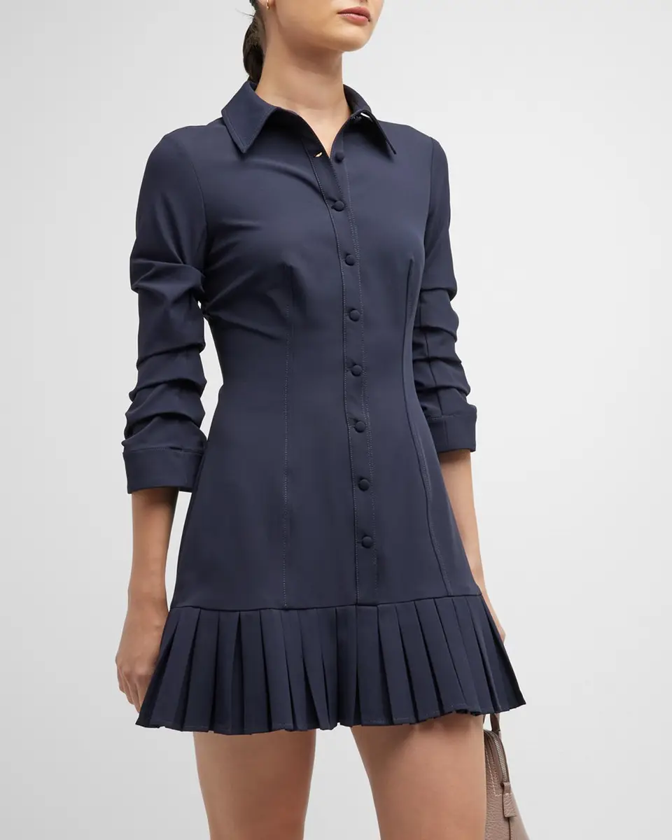 Cinq à Sept Lucilla Topstitched Pleated-Hem Mini Shirtdress | Thumbnail 3 Cinq à Sept Lucilla Topstitched Pleated-Hem Mini Shirtdress | Thumbnail 3