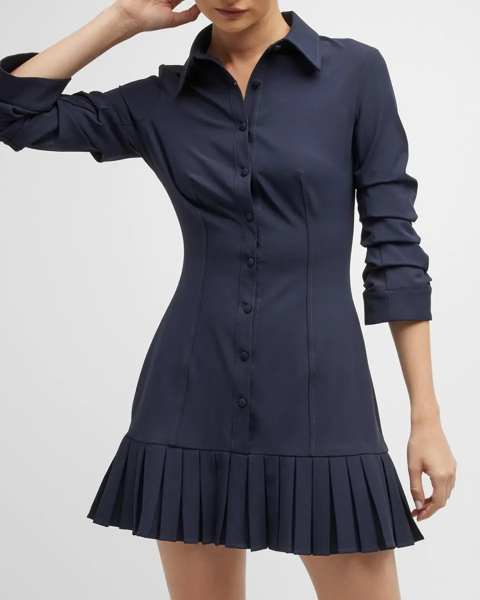 Cinq à Sept Lucilla Topstitched Pleated-Hem Mini Shirtdress | Thumbnail 8 Cinq à Sept Lucilla Topstitched Pleated-Hem Mini Shirtdress | Thumbnail 8