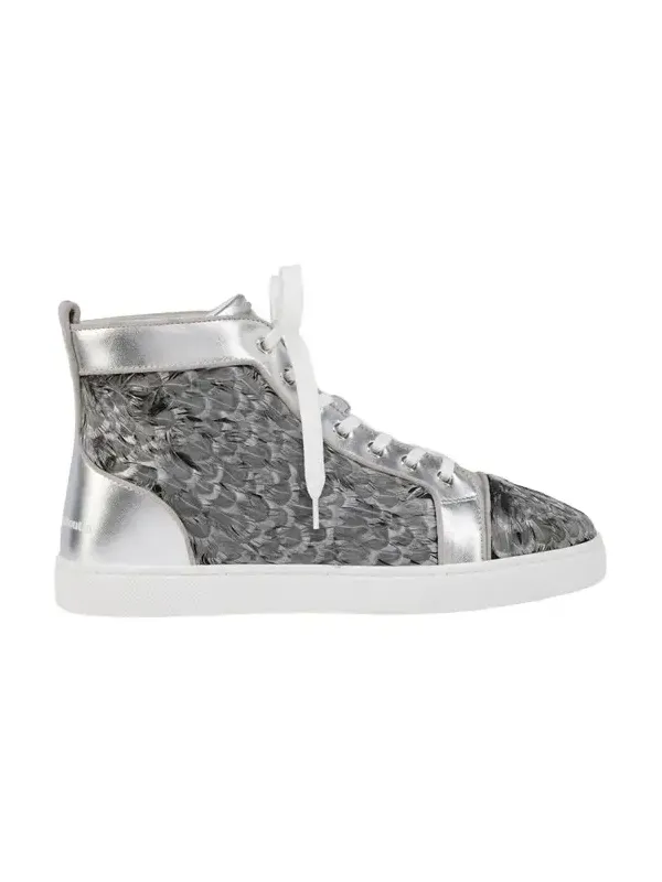 Christian Louboutin Men's Louis Canopy Feather & Leather Red-Sole Sneakers