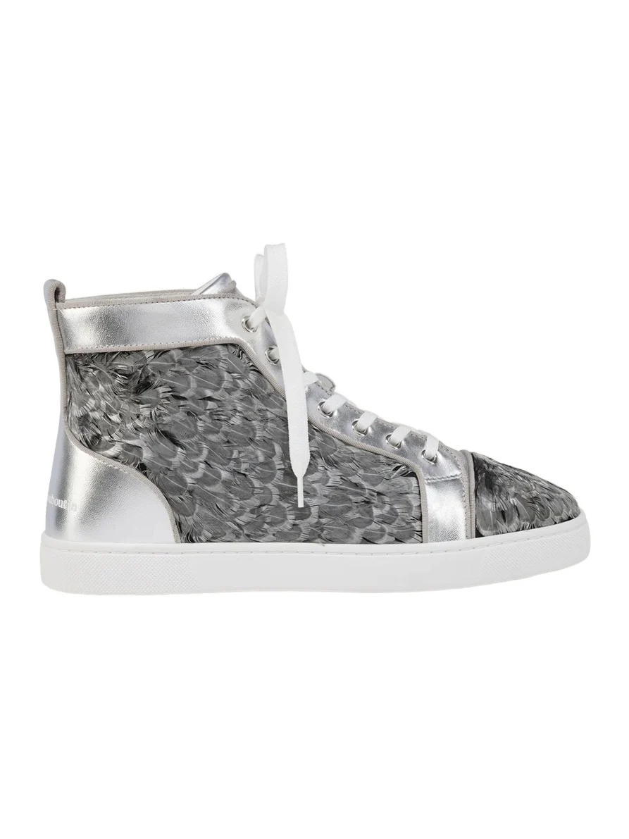 Christian Louboutin Men's Louis Canopy Feather & Leather Red-Sole Sneakers