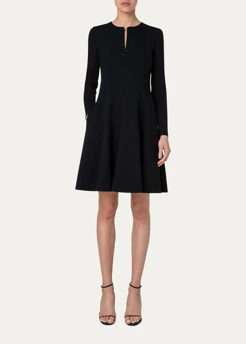 Akris punto Long-Sleeve Cotton Jersey Zip Front Mini Day Dress | Thumbnail 2 Akris punto Long-Sleeve Cotton Jersey Zip Front Mini Day Dress | Thumbnail 2