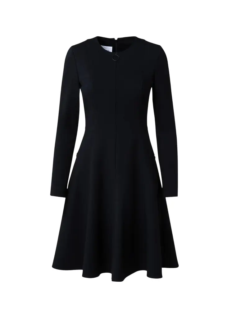 Akris punto Long-Sleeve Cotton Jersey Zip Front Mini Day Dress
