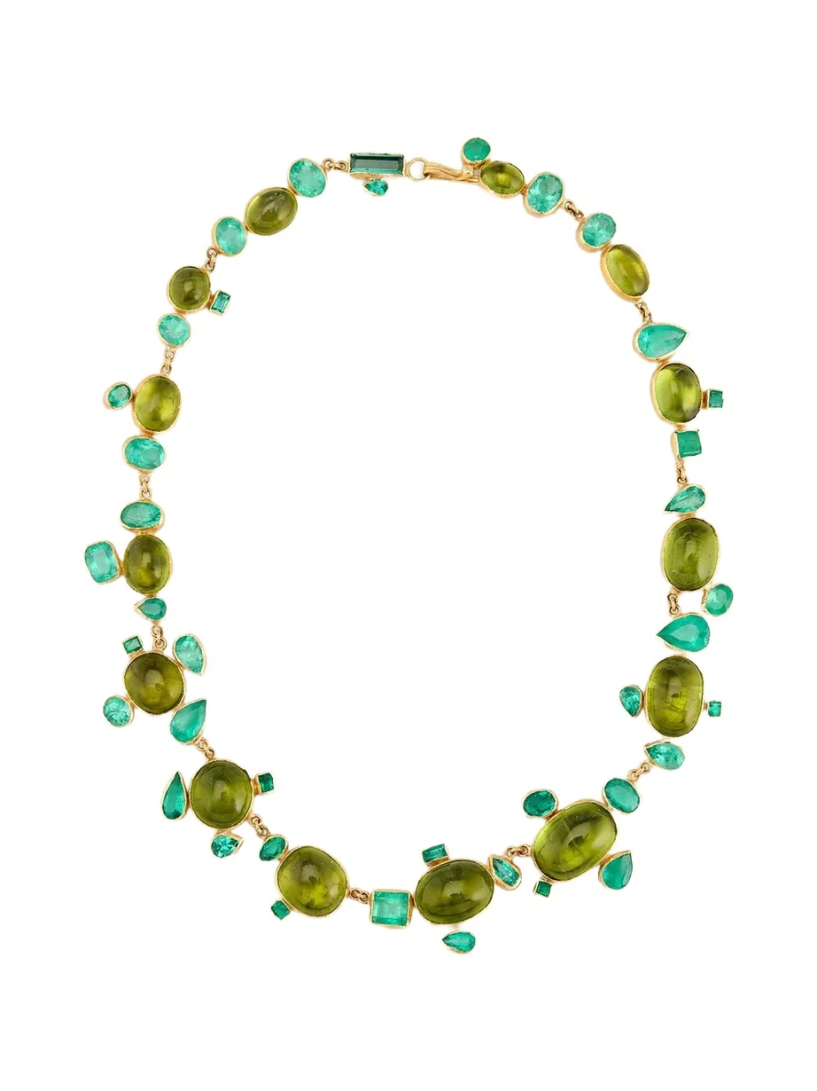 18K Discombobulated Peridot and Colombian Emerald Necklace