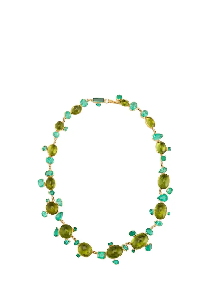 JUDY GEIB 18K Discombobulated Peridot and Colombian Emerald Necklace