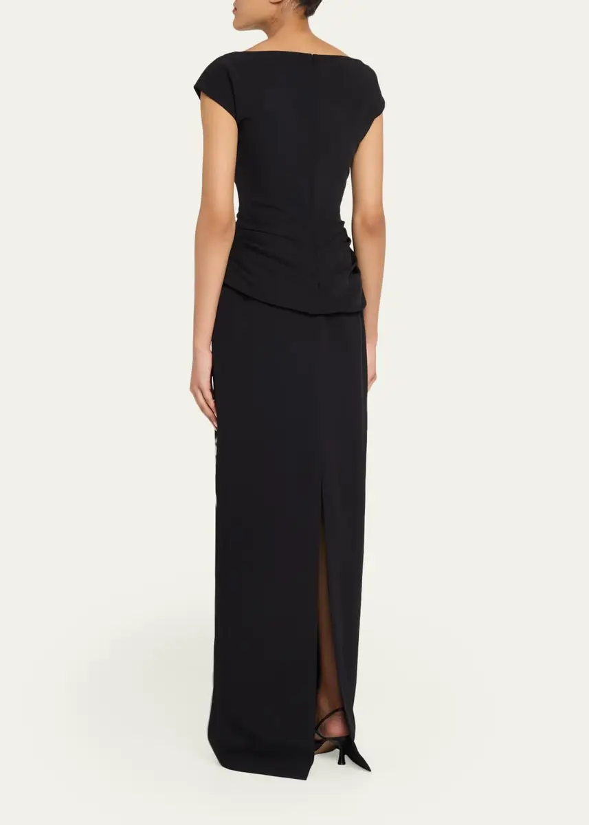 Lela Rose Floral Crepe Boat-Neck Draped Column Gown | Thumbnail 3 Lela Rose Floral Crepe Boat-Neck Draped Column Gown | Thumbnail 3