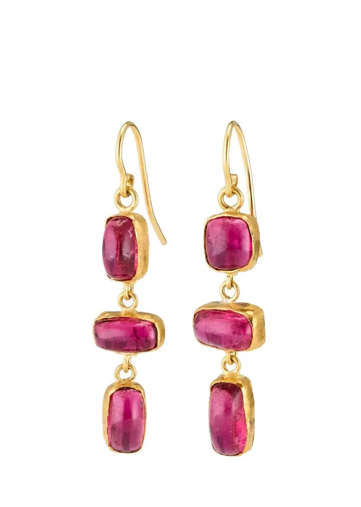 18K Triple Dangly Pink Tourmaline Earrings 18K Triple Dangly Pink Tourmaline Earrings