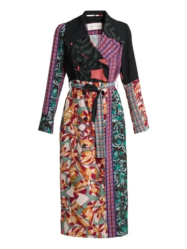 Dries Van Noten Rolano Patchwork Double-Breasted Trench Coat
