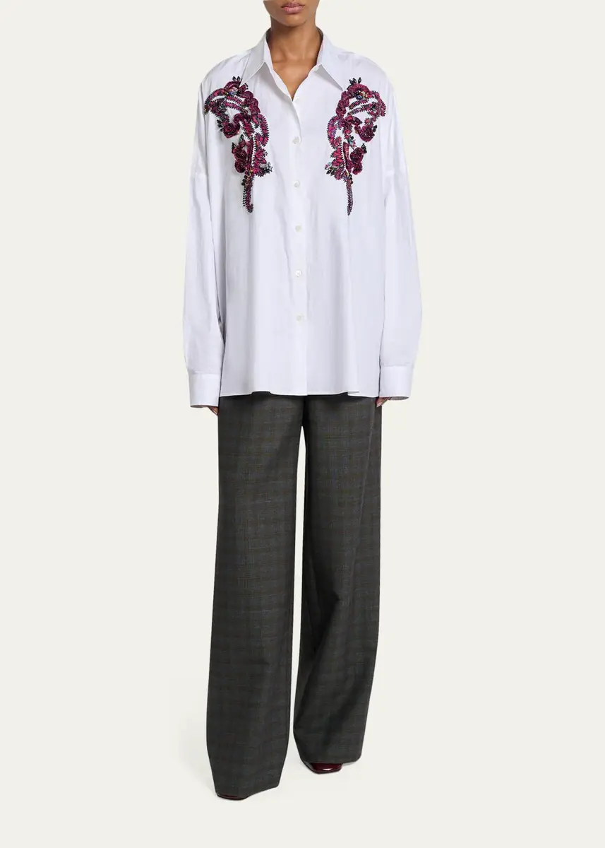 Dries Van Noten Embroidered Cotton Poplin Oversized Shirt | Thumbnail 2