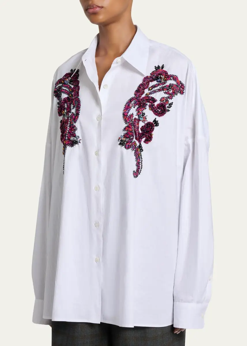 Dries Van Noten Embroidered Cotton Poplin Oversized Shirt | Thumbnail 4