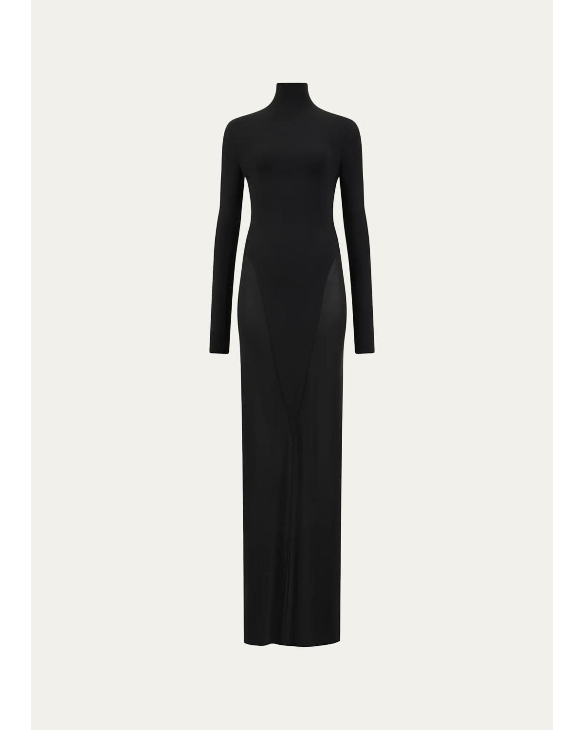 Mock-Neck Jersey Long-Sleeve Bodycon Maxi Dress