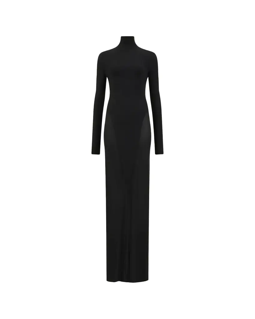 Alaïa Mock-Neck Jersey Long-Sleeve Bodycon Maxi Dress
