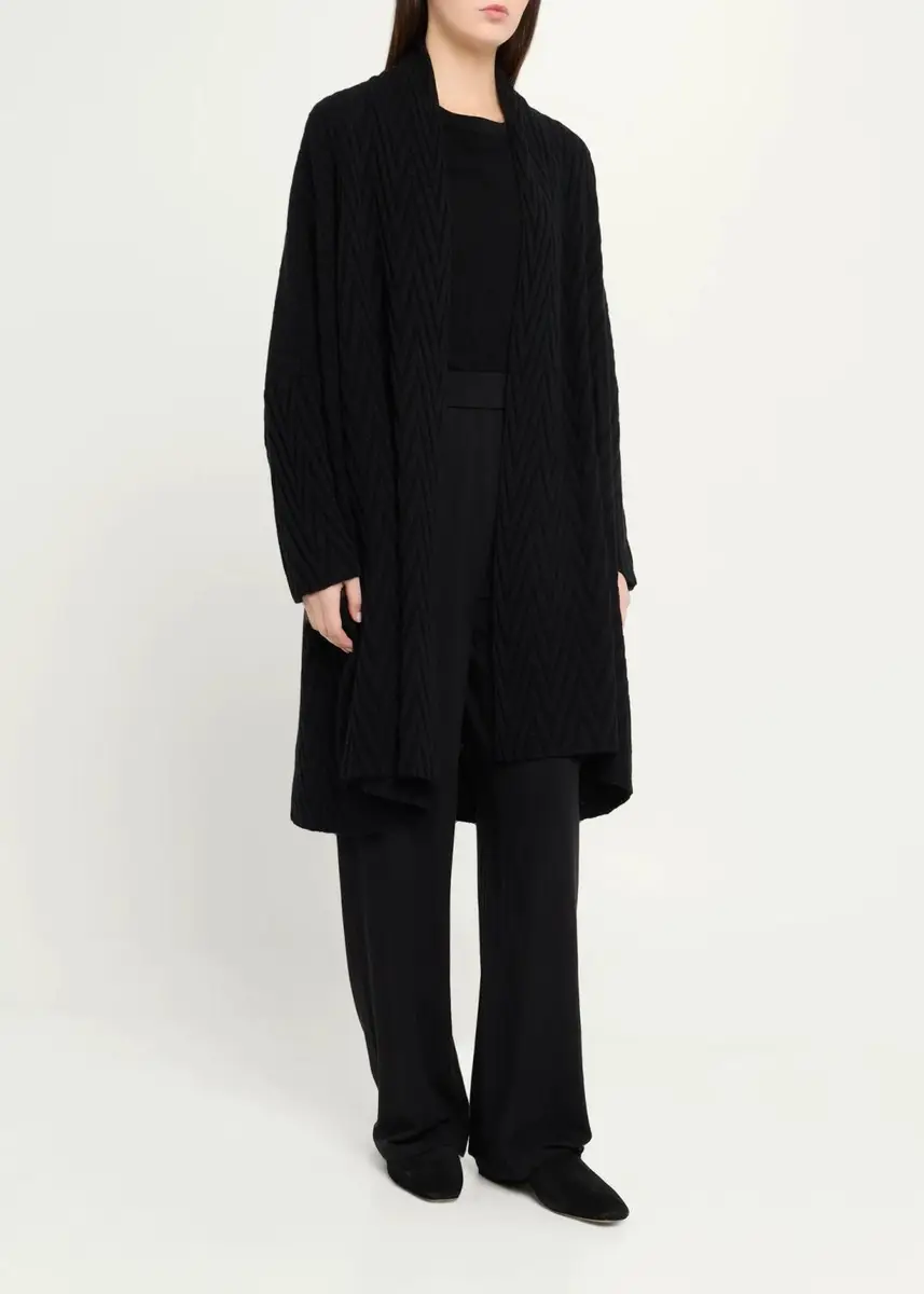 Eskandar Cashmere Scrunch Shawl Collar Cardigan - Very Long Length | Thumbnail 4