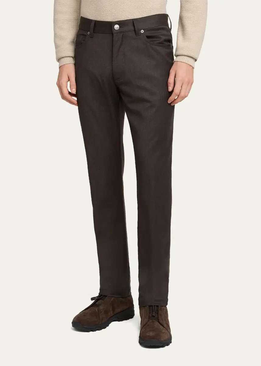 Zegna Men's Wool Flannel Straight Fit Five-Pocket Pants | Thumbnail 4 Zegna Men's Wool Flannel Straight Fit Five-Pocket Pants | Thumbnail 4