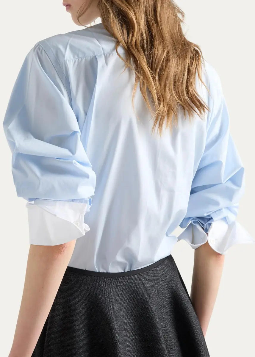 Prada Cotton Embellished Contrast-Collar Shirt | Thumbnail 3 Prada Cotton Embellished Contrast-Collar Shirt | Thumbnail 3