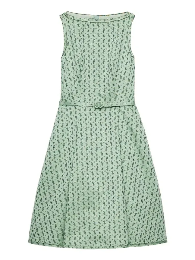 Prada Micro-Floral Cotton-Blend Belted Midi Dress