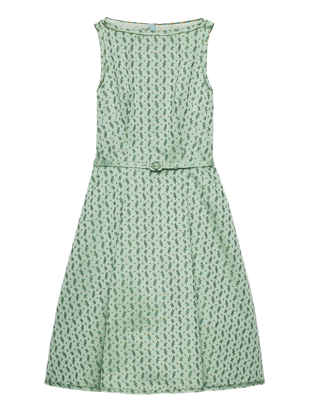 Micro-Floral Cotton-Blend Belted Midi Dress